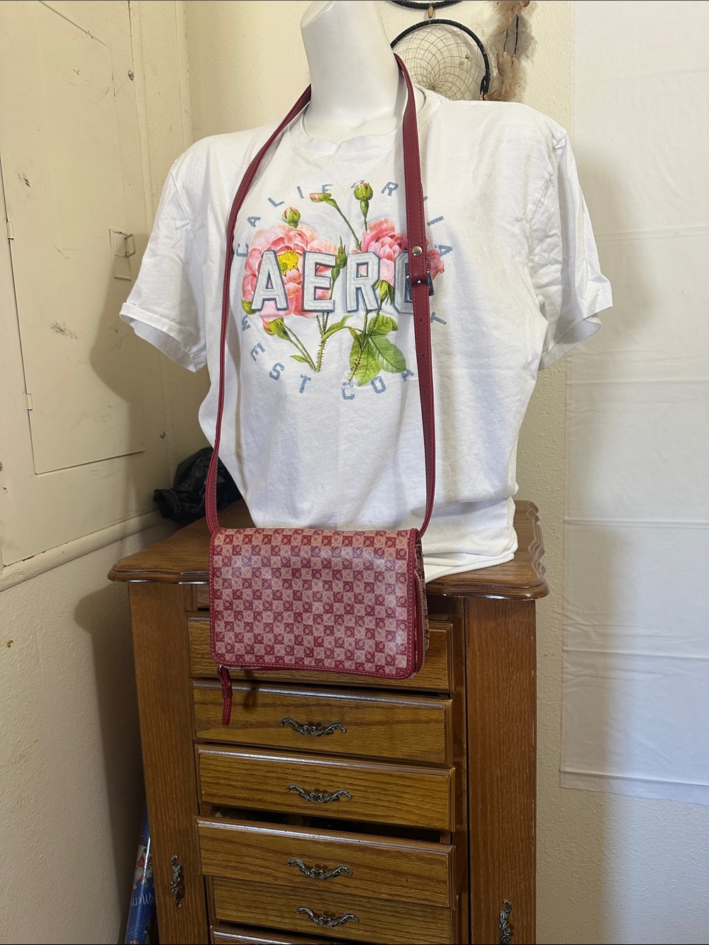 Burgundy Patterned Women’s Crossbody Bag